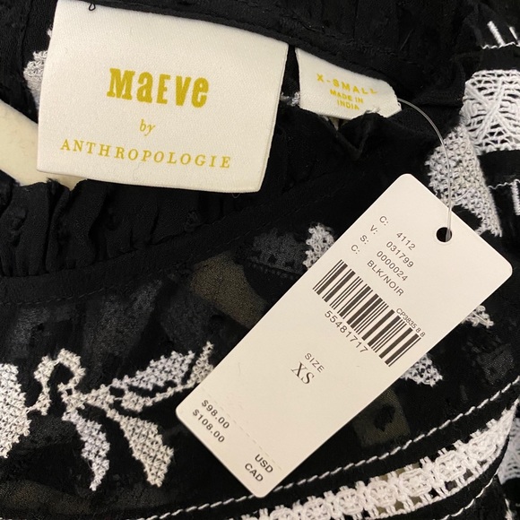 NWT MAEVE ANTHROPOLOGIE BLACK LACE PEASANT BLOUSE - Picture 4 of 5